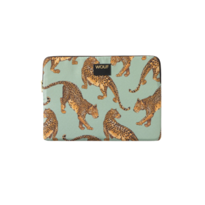Housse d’ordinateur léopard émeraude 13-14 pouces en tissu recyclé avec fermeture zip et protection rembourrée