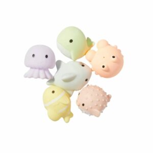 Set de 6 jouets de bain flottants pour enfants en PVC coloré, parfaits pour les jeux d’eau et le bain.