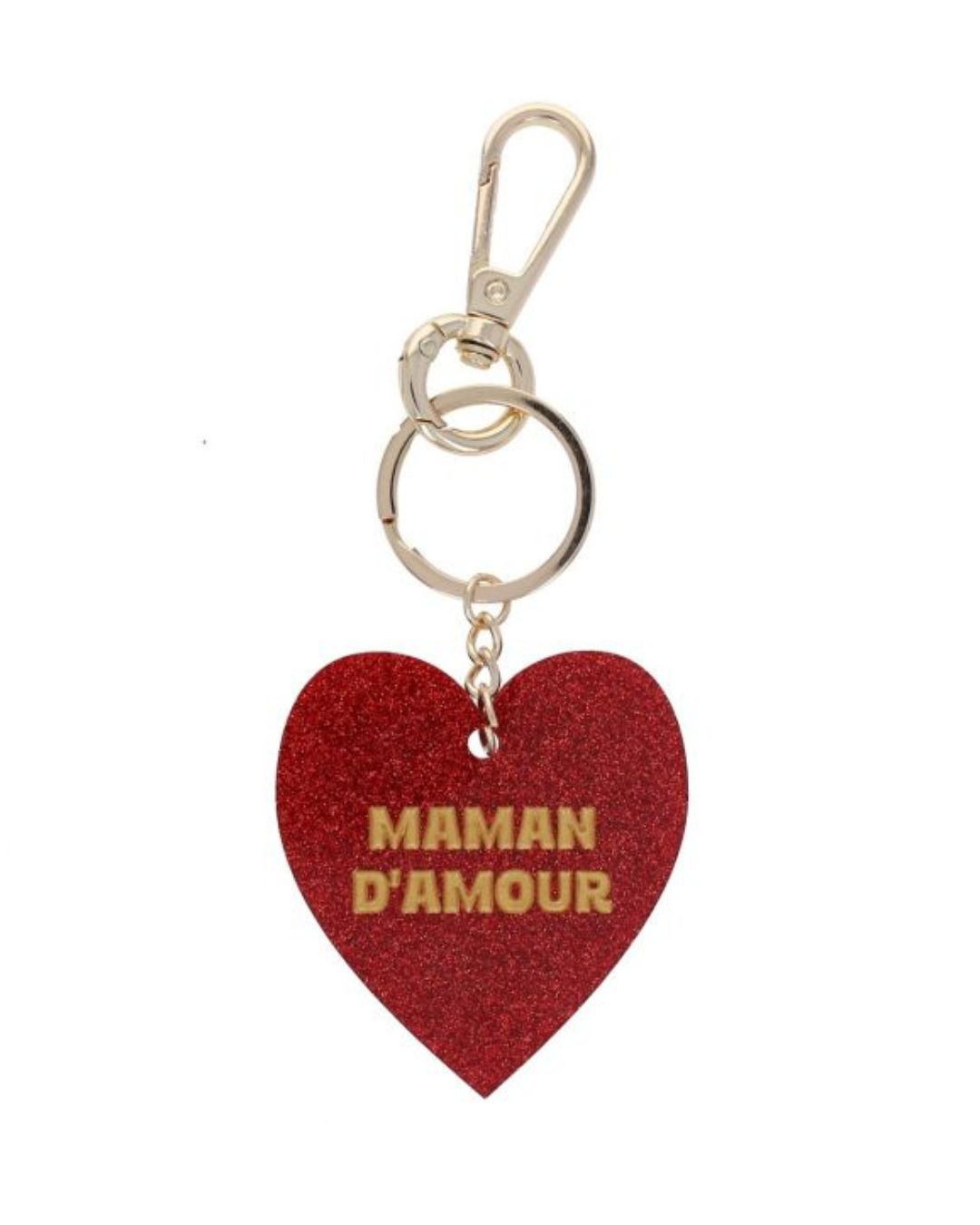 Porte-clés cœur rouge à paillettes Maman d’amour en résine