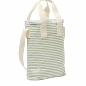 Sac isotherme rayures menthe pliable 23L avec poignées coton pour boissons et repas frais