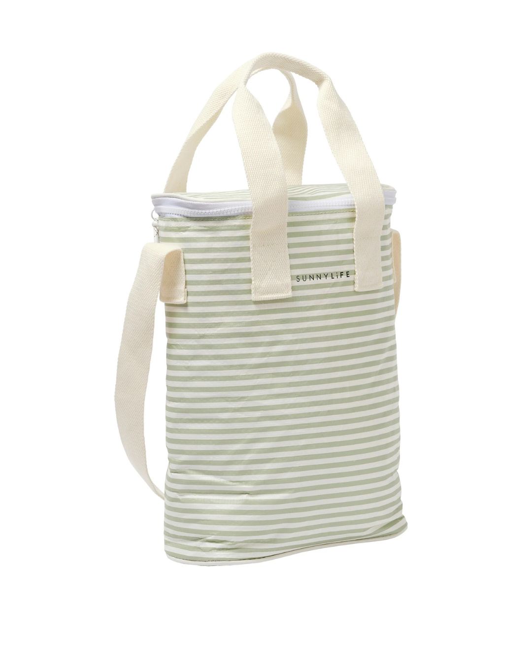 Sac isotherme rayures menthe pliable 23L avec poignées coton pour boissons et repas frais