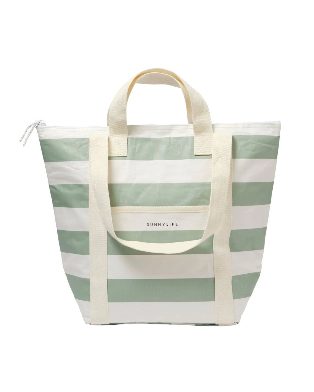 Sac isotherme rayures menthe pliable 23L avec poignées coton pour boissons et repas frais