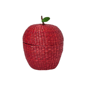 Boîte panière en paille rouge en forme de pomme tressée à la main avec couvercle.
