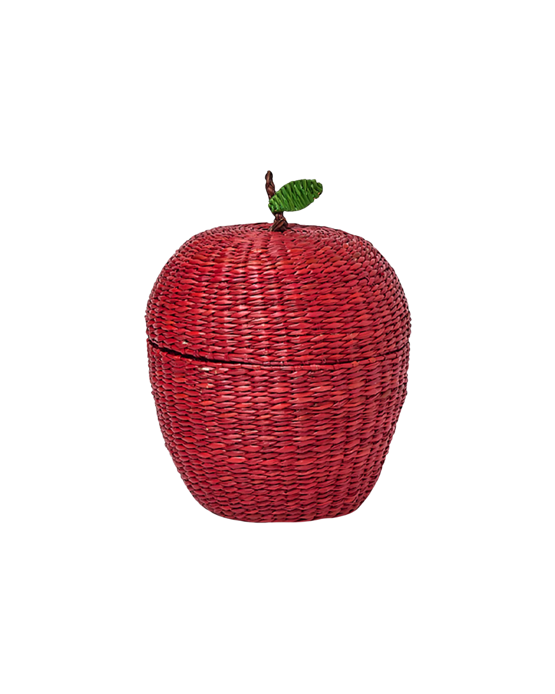 Boîte panière en paille rouge en forme de pomme tressée à la main avec couvercle.