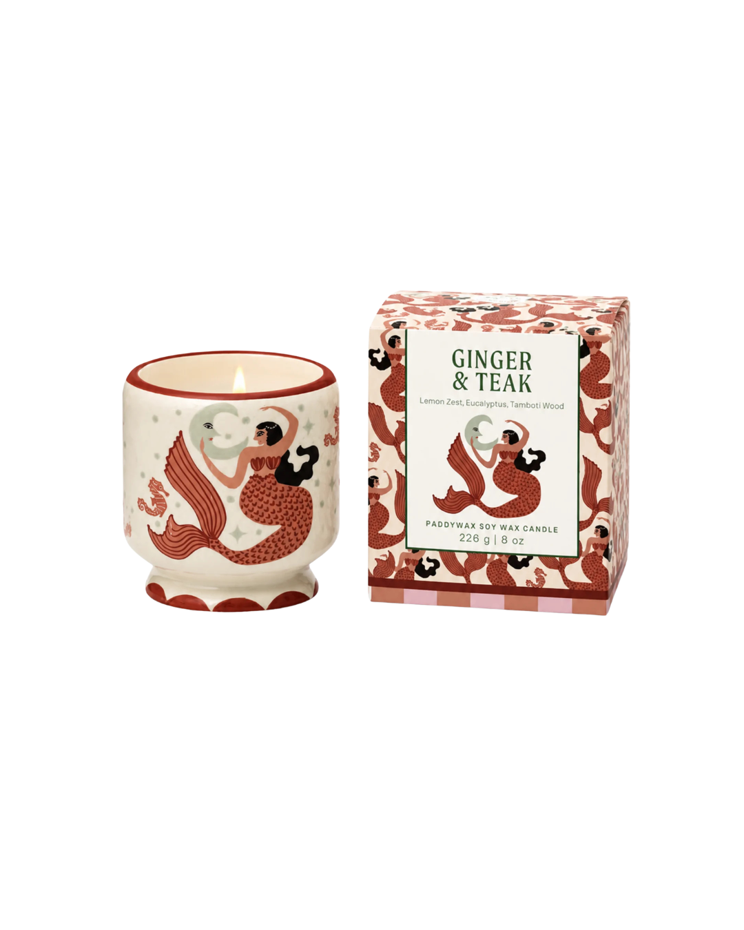 Bougie Paddywax Mermaid & Moon en céramique illustrée parfum Gingembre et Teck.
