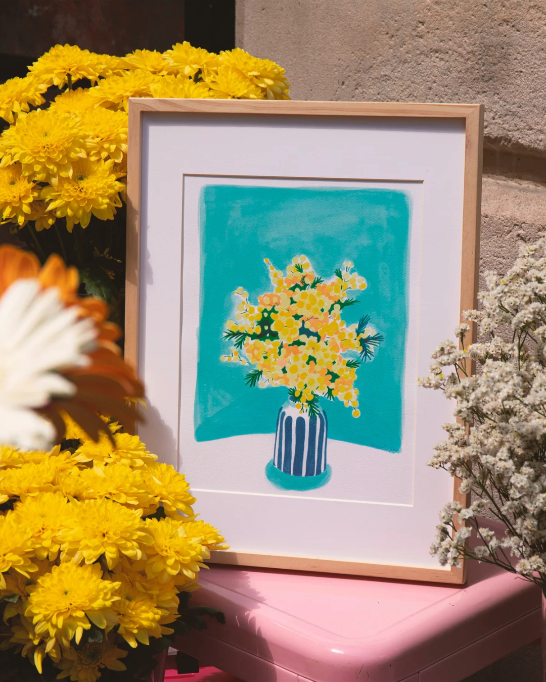 Coffret peinture au numéro Mimosa Petit Pinceau avec illustration florale de Maguelone du Fou.