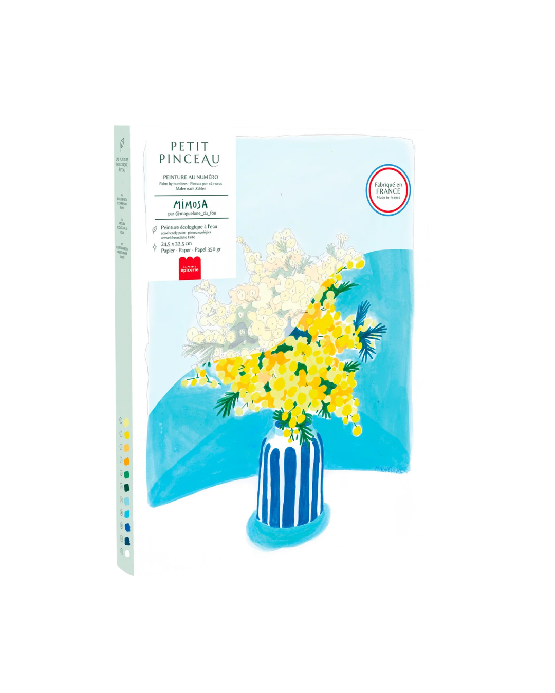 Coffret peinture au numéro Mimosa Petit Pinceau avec illustration florale de Maguelone du Fou.