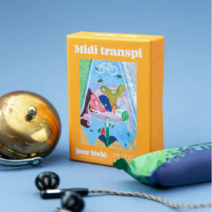Mini puzzle 100 pièces Midi Transpi illustrant une pause sportive entre midi et deux.