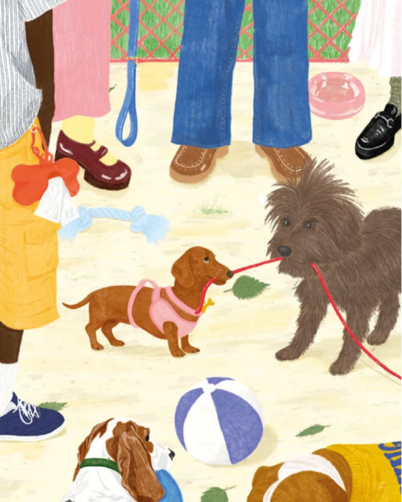 Mini puzzle 100 pièces Sortir le Chien illustrant une promenade avec un chien.