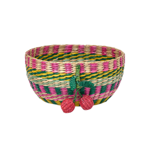 Panière en paille en forme de cerise tressée à la main en fibre végétale.