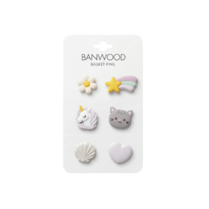 Pins décoratifs Banwood en caoutchouc recyclé pour personnaliser un panier Pin & Ride.