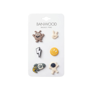 Pins décoratifs Banwood en caoutchouc recyclé pour personnaliser un panier Pin & Ride.