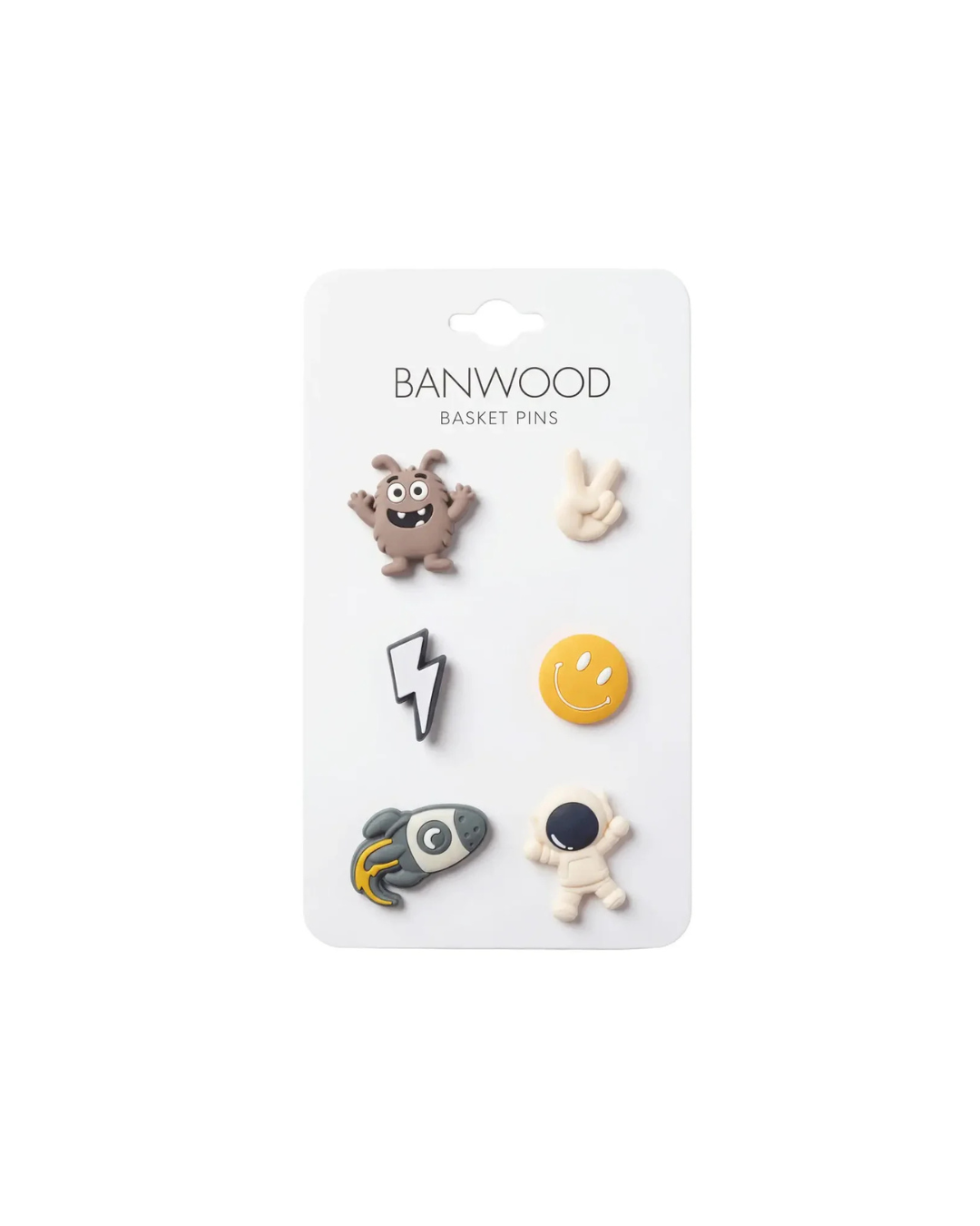 Pins décoratifs Banwood en caoutchouc recyclé pour personnaliser un panier Pin & Ride.