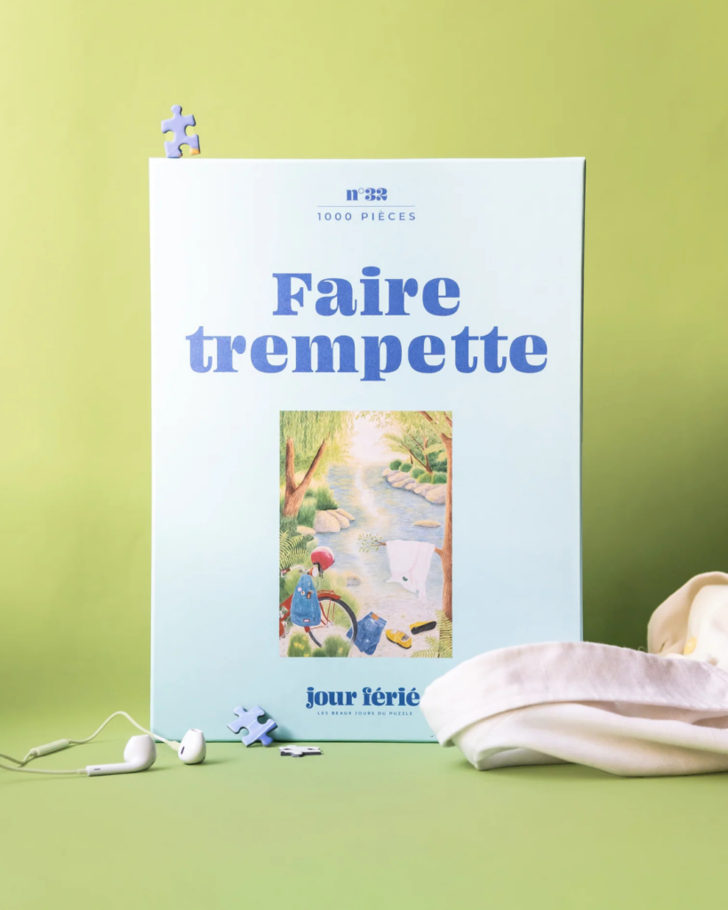 Puzzle 1000 pièces Faire Trempette Jour Férié illustrant une baignade dans une rivière en pleine nature.