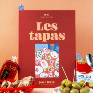 Puzzle 1000 pièces Les Tapas Jour Férié représentant une table garnie de tapas et de spécialités espagnoles.