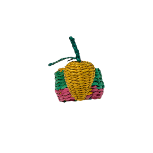 Rond de serviette en paille en forme de citron tressé à la main en fibre végétale.