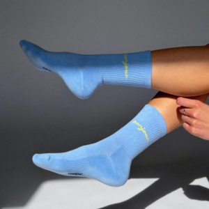 Chaussettes Bonjour bleues en coton bio