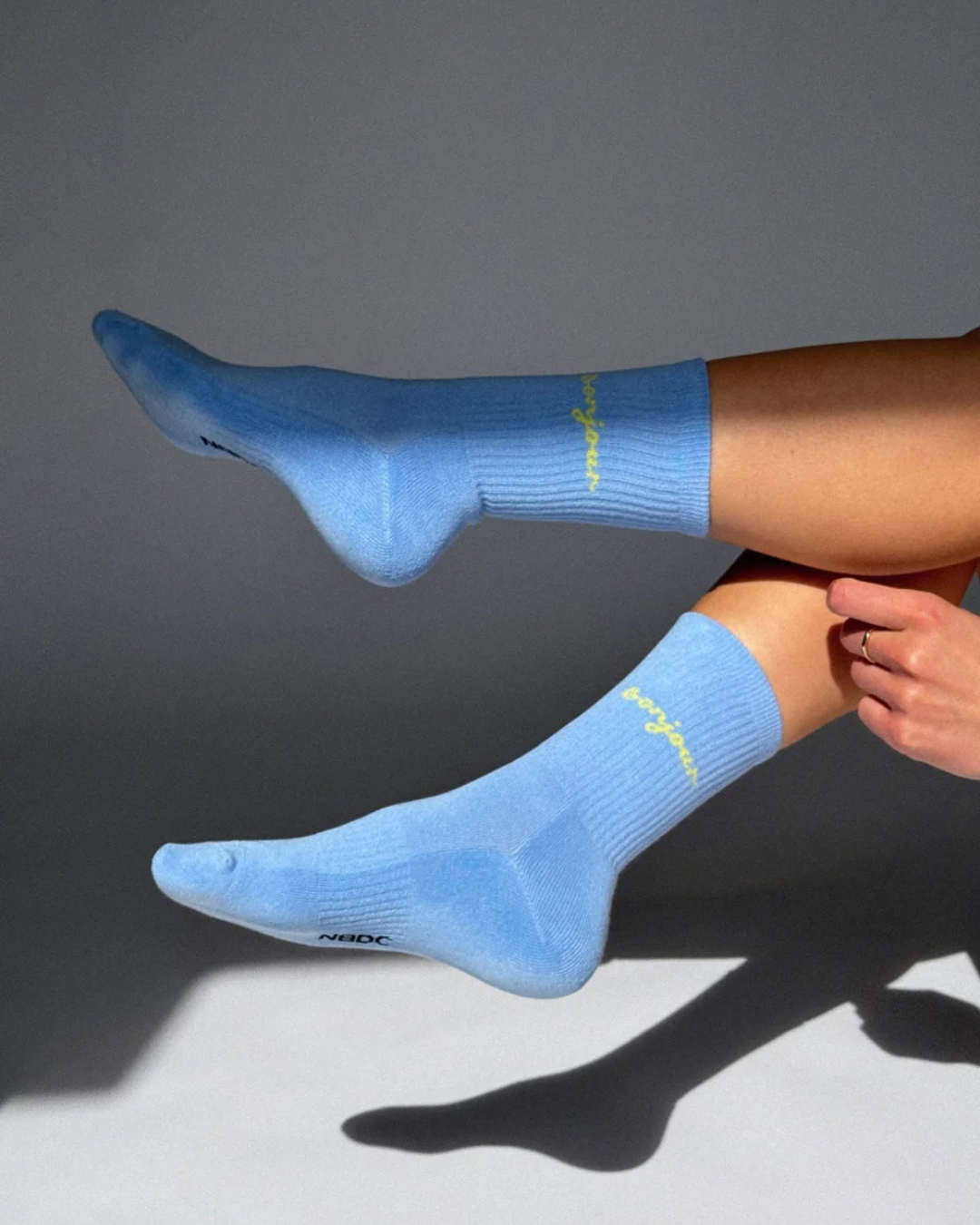 Chaussettes Bonjour bleues en coton bio