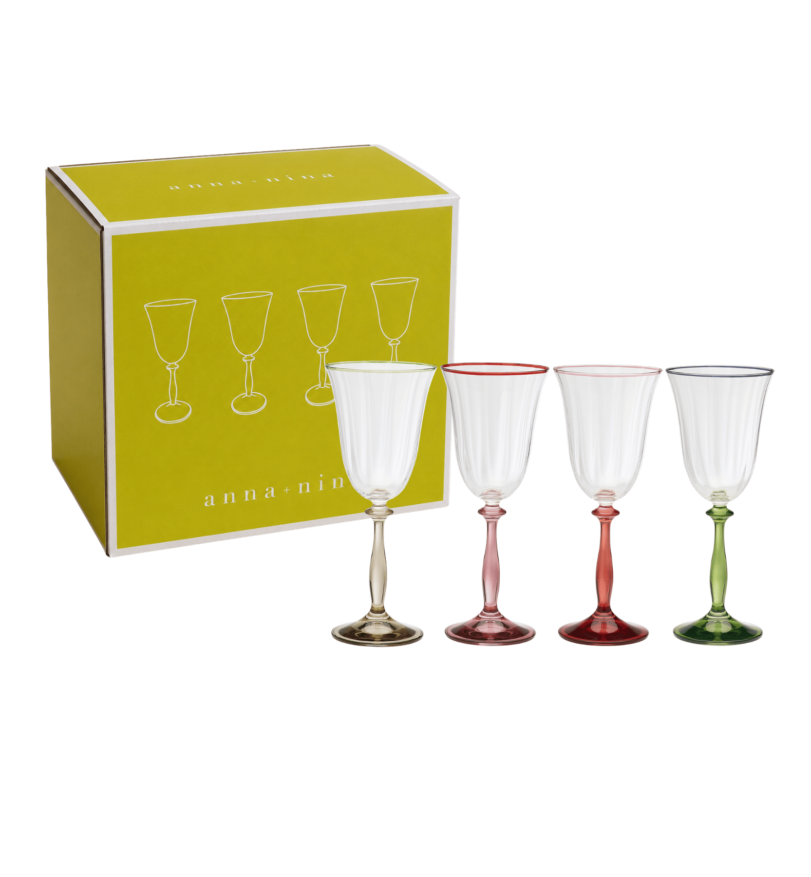 Lot 4 verres a vin Anna Nina clairs multicolores