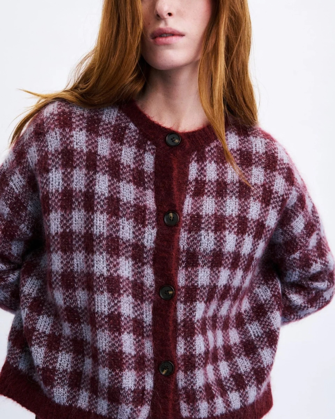Cardigan Aomori Bordeaux femme motif vichy