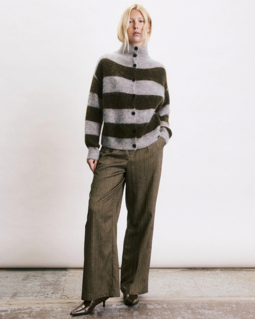 Cardigan Josh kaki femme oversize à rayures