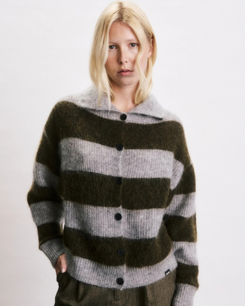 Cardigan Josh kaki femme oversize à rayures
