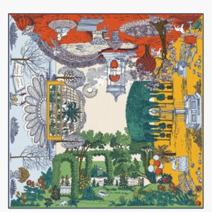 Carré 100 Quatre Saisons Naturel Inoui Editions en soie et modal 100 × 100 cm avec imprimé artistique inspiré des quatre saisons.