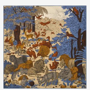 Carré 100 Rêve Beige Inoui Editions en soie et modal 100 × 100 cm avec imprimé artistique exclusif.