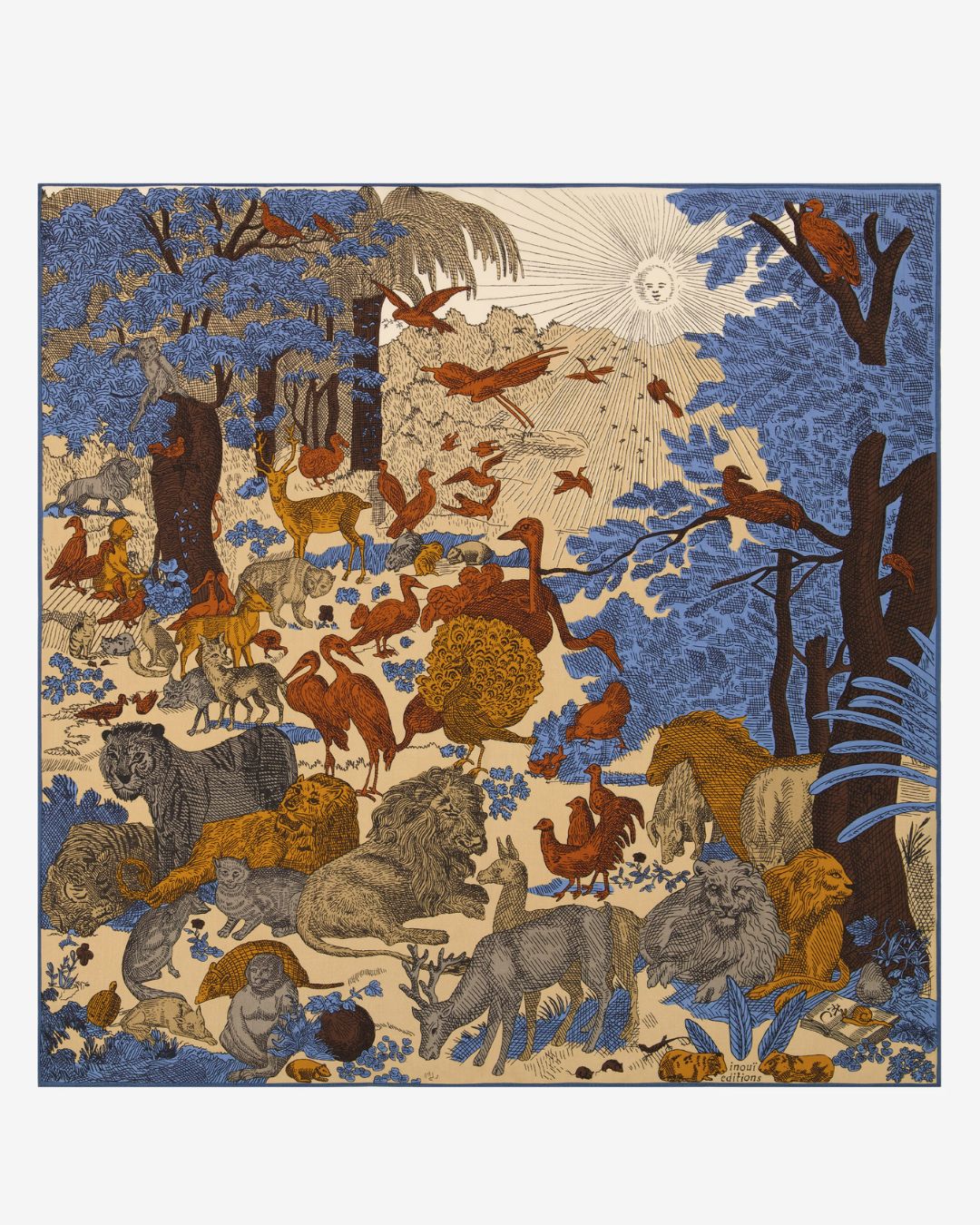 Carré 100 Rêve Beige Inoui Editions en soie et modal 100 × 100 cm avec imprimé artistique exclusif.