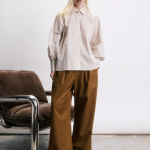 Chemise Drake crème femme oversize à fines rayures
