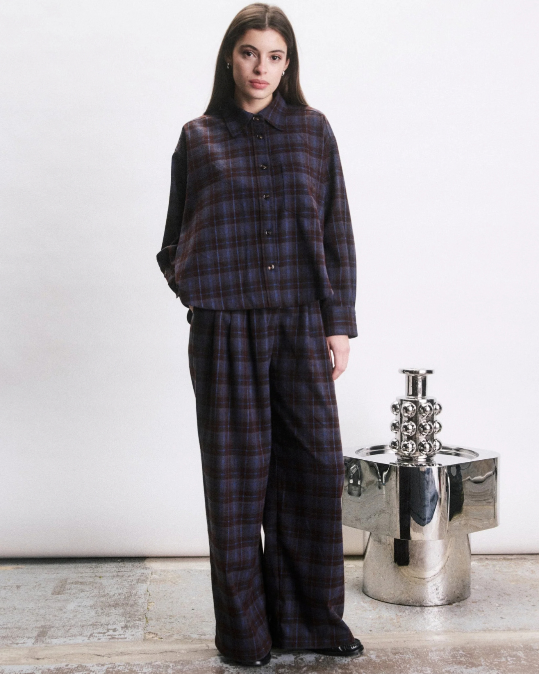 Chemise Romain bordeaux oversize à carreaux