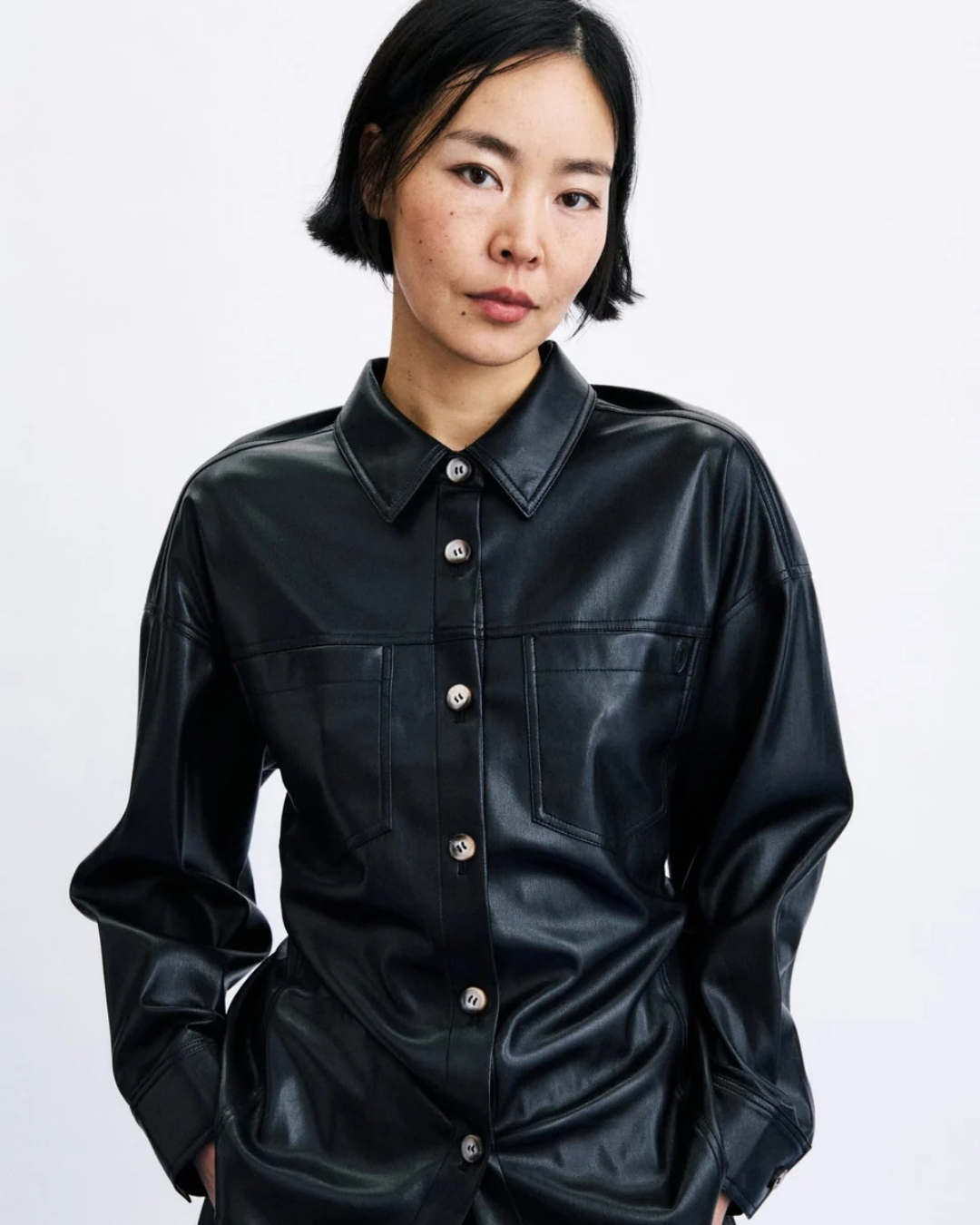Chemise Takayama Noir femme en simili cuir