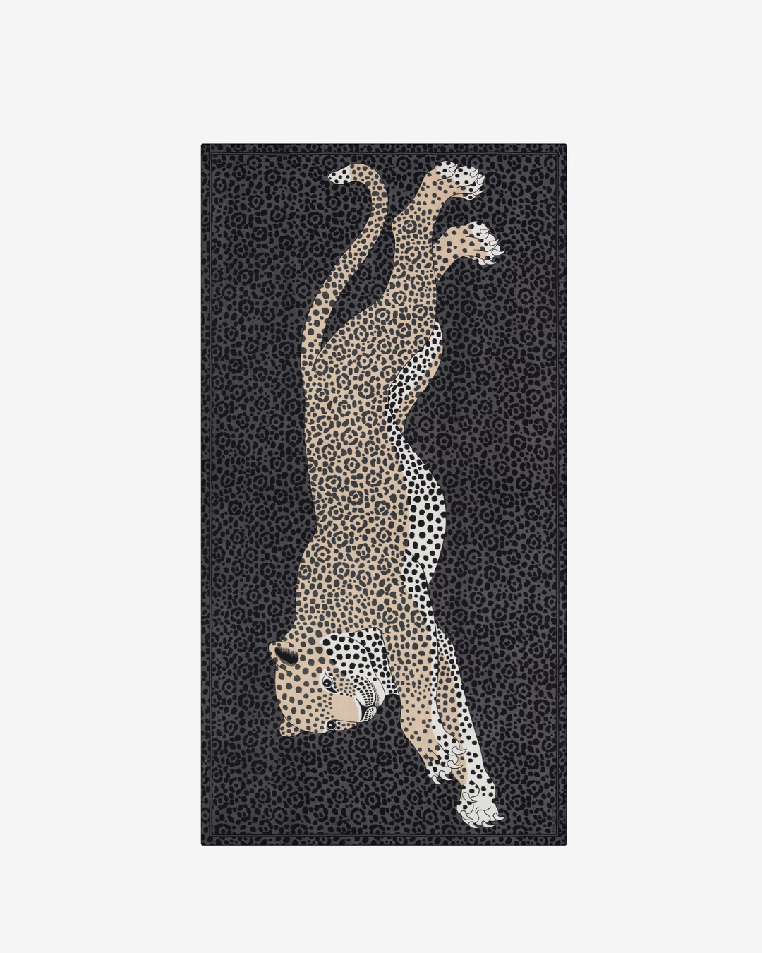 Écharpe Félis Grise Inoui Editions en 100 % laine, format 100 × 190 cm, avec imprimé artistique inspiré des félins.
