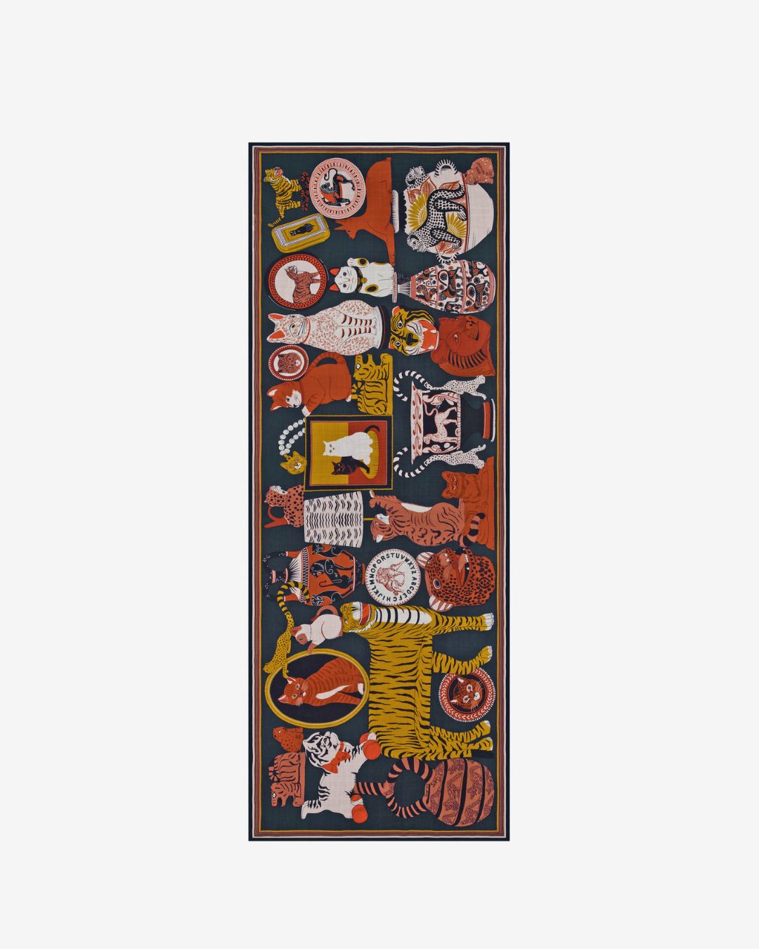 Écharpe Collectionneur Bleu Canard Inoui Editions en 100 % laine, format 70 × 190 cm, avec imprimé artistique exclusif.