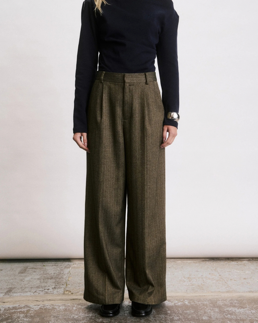 Pantalon Zander camel femme taille haute coupe large