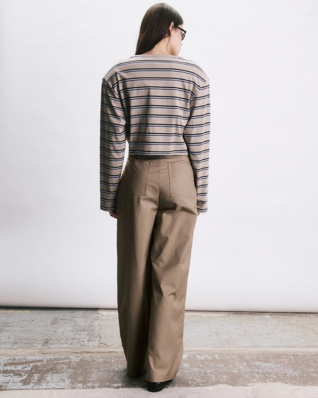 Pantalon Mark beige femme taille haute coupe large