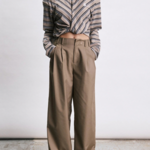 Pantalon Mark beige femme taille haute coupe large