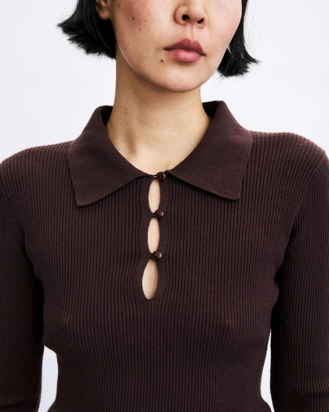 Polo femme chocolat Cyllene en maille côtelée