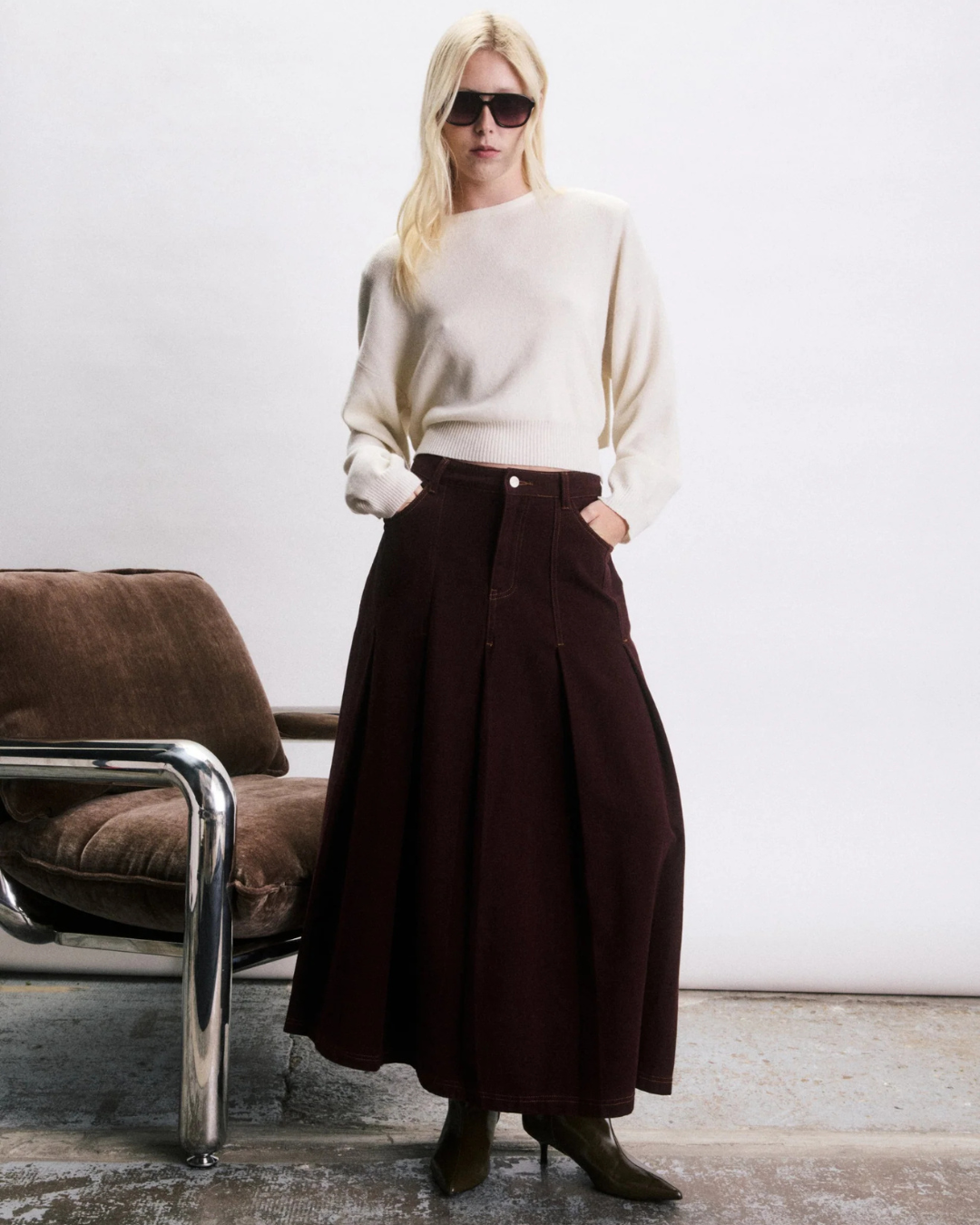 Pull Drew crème femme en laine coupe boxy