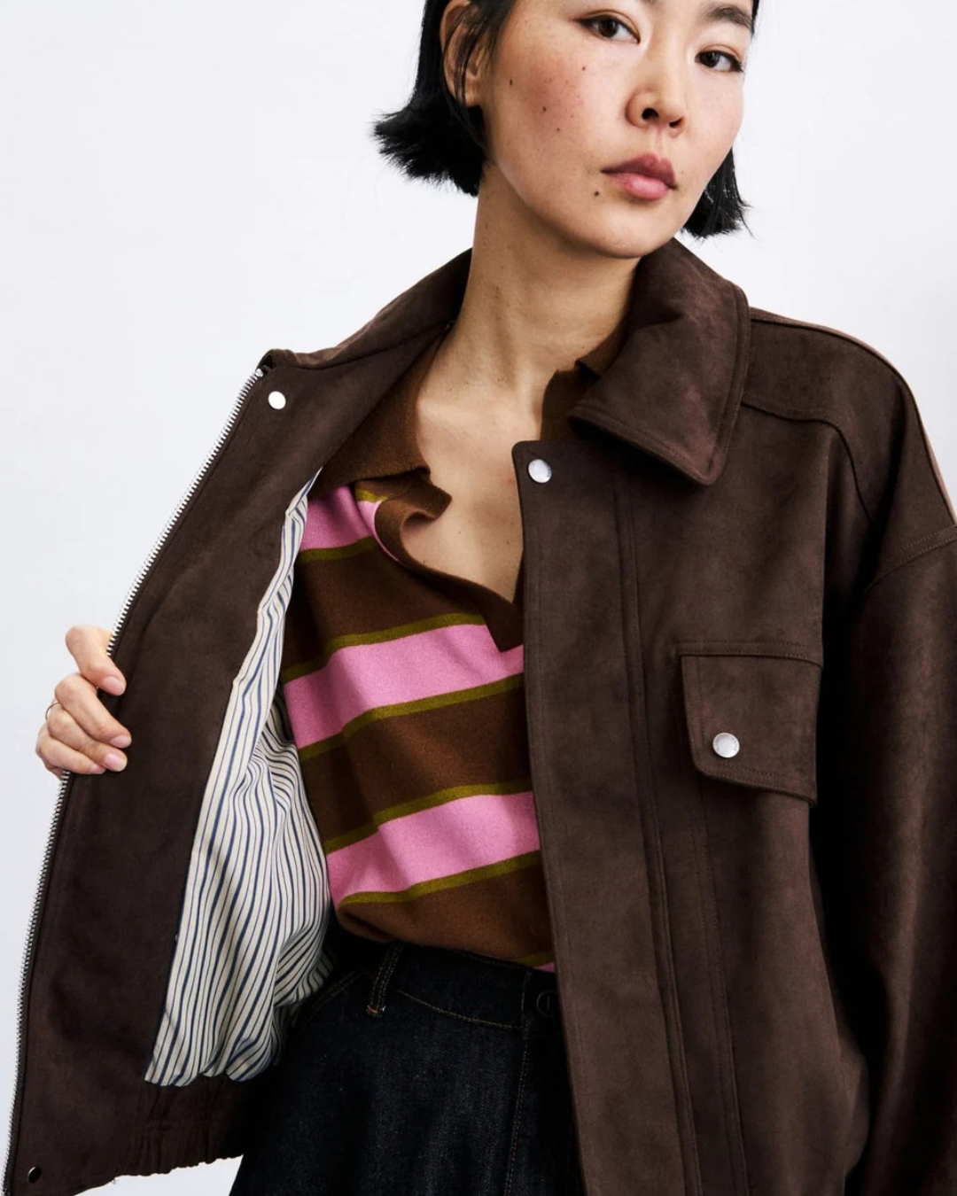 Veste Foxton Chocolat femme effet suédine