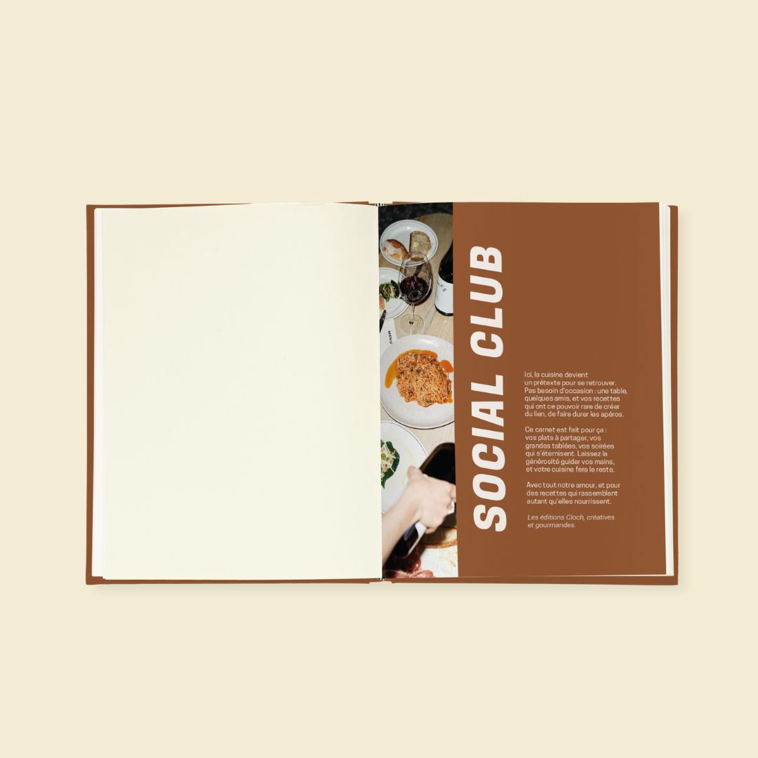 Carnet de recettes Social Club à compléter pour conserver les recettes des repas entre amis et des grandes tablées.