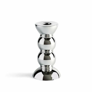 Bougeoir Addison Ross Bobbin Chrome 14 cm, silhouette en bobine effet chrome miroir, sur fond blanc