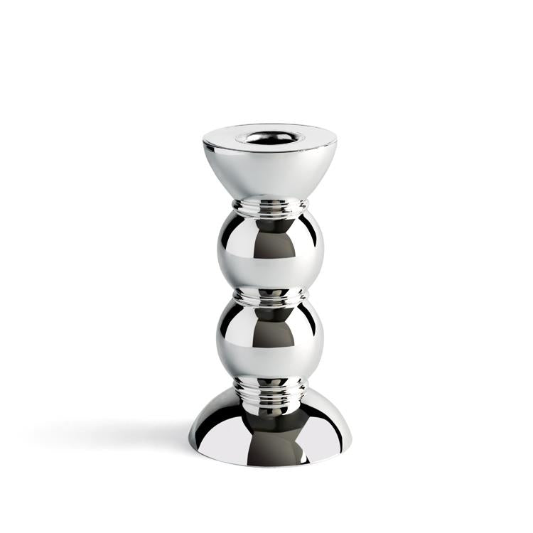 Bougeoir Addison Ross Bobbin Chrome 14 cm, silhouette en bobine effet chrome miroir, sur fond blanc