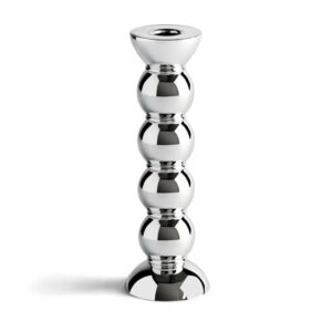 Grand bougeoir Addison Ross Bobbin Chrome 23 cm, empilement de formes arrondies effet chrome, sur fond blanc