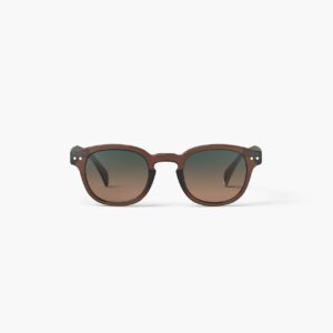 Lunettes de soleil Izipizi #C Dark Expresso, monture brun profond translucide et verres dégradés marron à gris, vue de face sur fond blanc