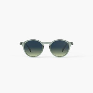 Lunettes de soleil Izipizi #D Station Seat, monture vert pâle translucide et verres dégradés verts, vue de face sur fond blanc