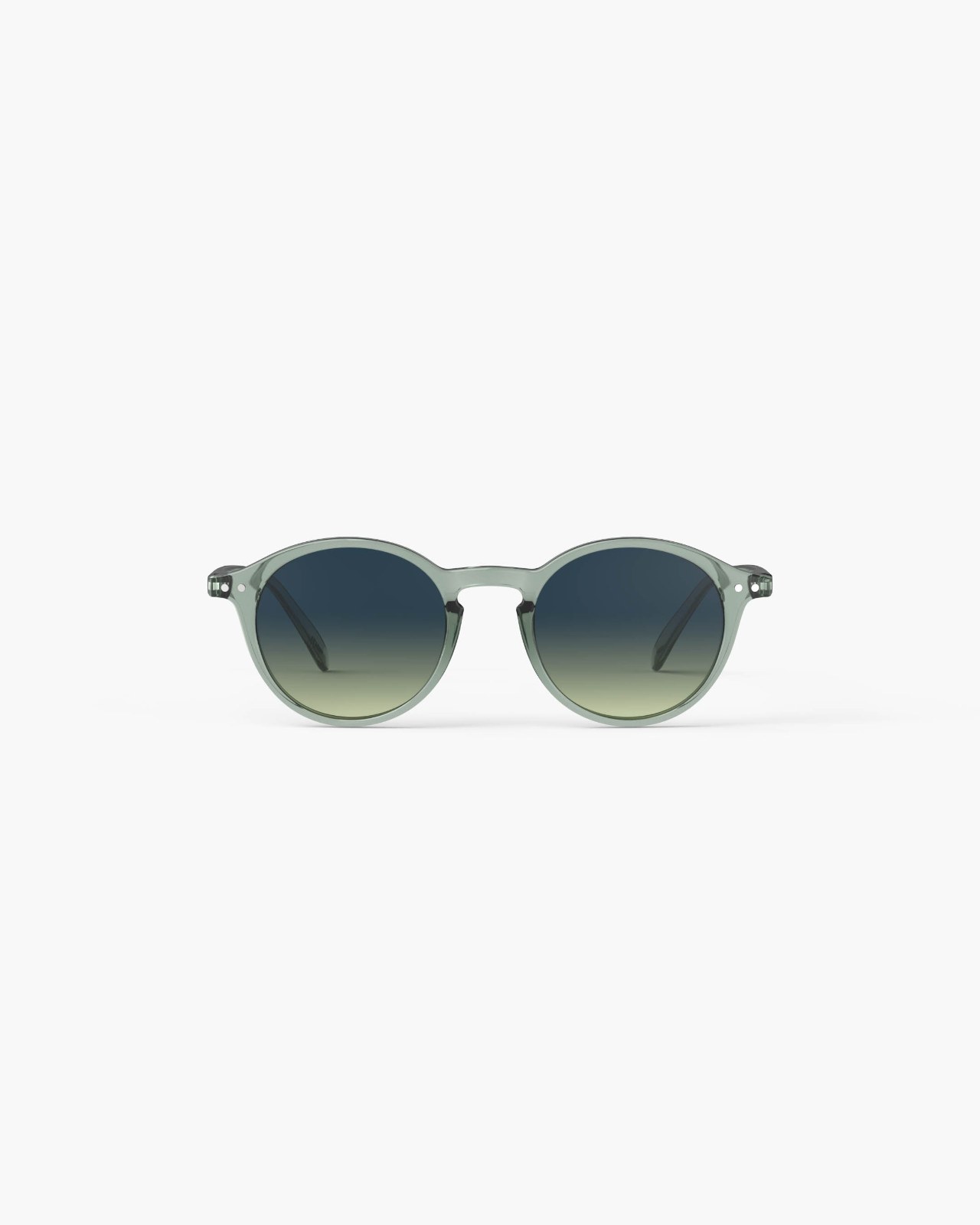 Lunettes de soleil Izipizi #D Station Seat, monture vert pâle translucide et verres dégradés verts, vue de face sur fond blanc