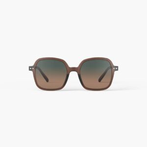 Lunettes de soleil Izipizi OFFICE Dark Expresso, monture brun profond translucide et verres dégradés marron à gris, vue de face sur fond blanc