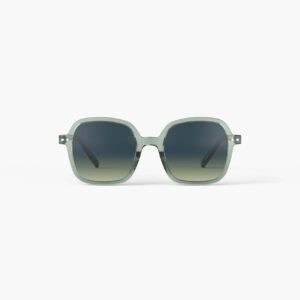 Lunettes de soleil Izipizi OFFICE Station Seat, monture vert pâle translucide et verres dégradés verts, vue de face sur fond blanc