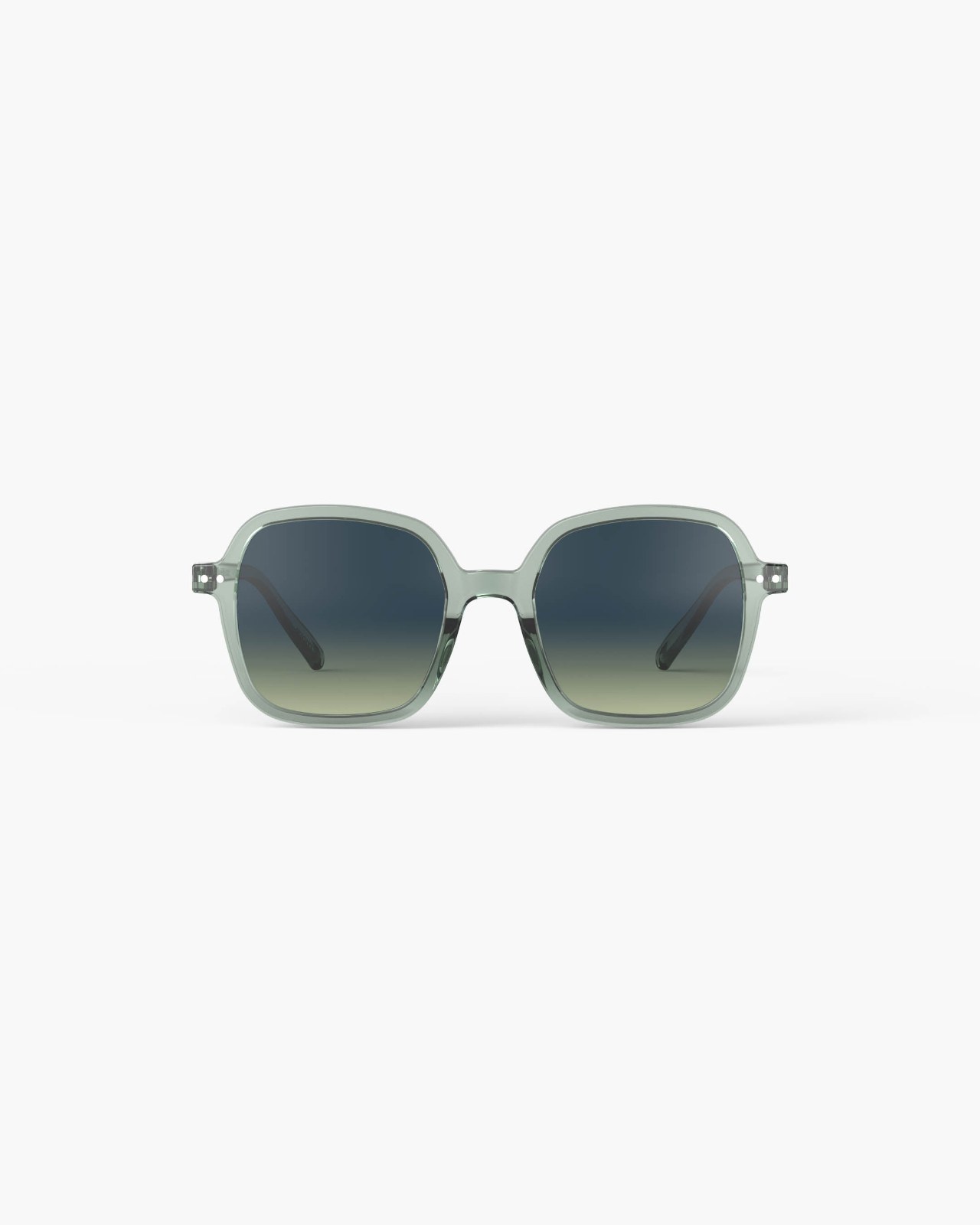 Lunettes de soleil Izipizi OFFICE Station Seat, monture vert pâle translucide et verres dégradés verts, vue de face sur fond blanc